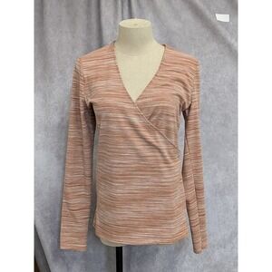 Loft Outlet Womens Medium Terracotta Space Dye Ribbed Faux Wrap Long Sleeve Top